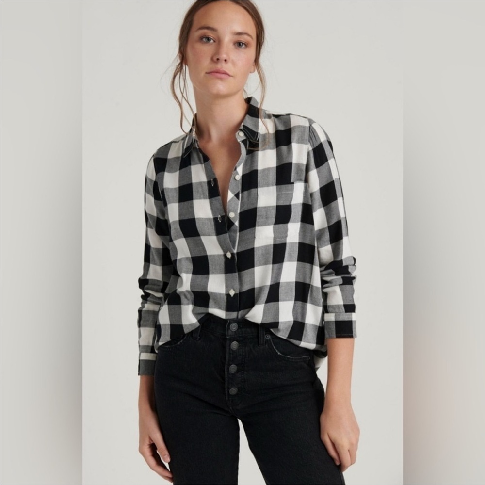 J.Crew button-up shirt classic black/white plaid flannel "Boy Shirt" women’s 8